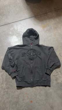 Hard Rock Cafe New York Distressed Zip-Up Hoodie with Sleeve Patches